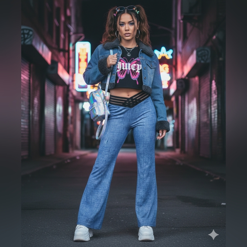 Y2K Style Pants For Woman Size M Wide Leg Waist Designed